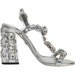 Dolce & Gabbana Silver Leather T-strap Crystal Sandals Shoes Dolce & Gabbana Gray