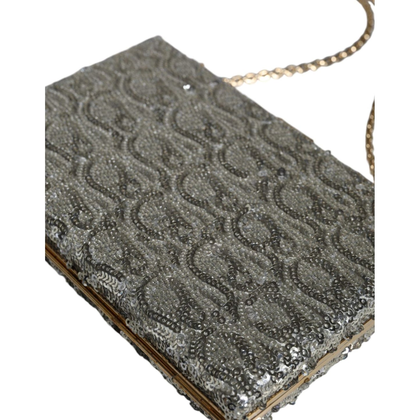 Dolce & Gabbana Silver Sequined Clutch Evening Crossbody Bag BAG4130