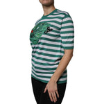 Dolce & Gabbana Dolce & Gabbana White Green Stripe Leaf Crew Neck T-shirt TSH86809-36 1728,67345645728,Clothing,Dolce & Gabbana,IT36 | XS,Material: 70% Cashmere 30% Silk,New with tags,Tops & T-Shirts - Women - Clothing,White,Women,Women - Clothing