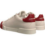 Dolce & Gabbana-Dolce & Gabbana White Leather Logo Portofino Sneakers Shoes-1728,67345645728,Dolce & Gabbana,EU 42 | US 9,Material: 100% Calf Leather,Men,Men - Shoes,New with tags,Shoes,Sneakers - Men - Shoes,White and Red-MV6886-42