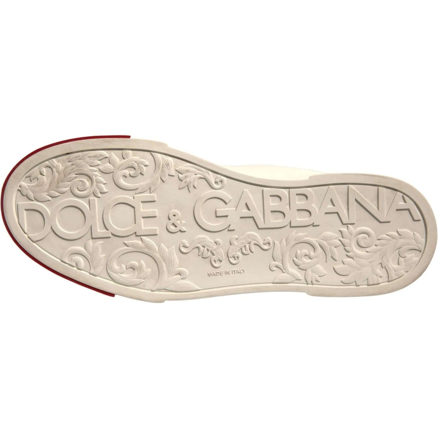 Dolce & Gabbana-Dolce & Gabbana White Leather Logo Portofino Sneakers Shoes-1728,67345645728,Dolce & Gabbana,EU 42 | US 9,Material: 100% Calf Leather,Men,Men - Shoes,New with tags,Shoes,Sneakers - Men - Shoes,White and Red-MV6886-42