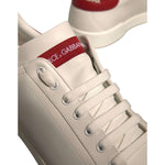 Dolce & Gabbana-Dolce & Gabbana White Leather Logo Portofino Sneakers Shoes-1728,67345645728,Dolce & Gabbana,EU 42 | US 9,Material: 100% Calf Leather,Men,Men - Shoes,New with tags,Shoes,Sneakers - Men - Shoes,White and Red-MV6886-42