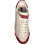 Dolce & Gabbana-Dolce & Gabbana White Leather Logo Portofino Sneakers Shoes-1728,67345645728,Dolce & Gabbana,EU 42 | US 9,Material: 100% Calf Leather,Men,Men - Shoes,New with tags,Shoes,Sneakers - Men - Shoes,White and Red-MV6886-42