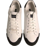 Dolce & Gabbana-Dolce & Gabbana White Leather Logo Portofino Sneakers Shoes-1728,67345645728,Black/White,Dolce & Gabbana,EU41.5/US8.5,Material: 100% Calf Leather,Men,Men - Shoes,Preowned / Defect,Shoes,Sneakers - Men - Shoes-MV6912#2- 41.5