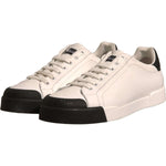 Dolce & Gabbana-Dolce & Gabbana White Leather Logo Portofino Sneakers Shoes-1728,67345645728,Black/White,Dolce & Gabbana,EU41.5/US8.5,Material: 100% Calf Leather,Men,Men - Shoes,Preowned / Defect,Shoes,Sneakers - Men - Shoes-MV6912#2- 41.5