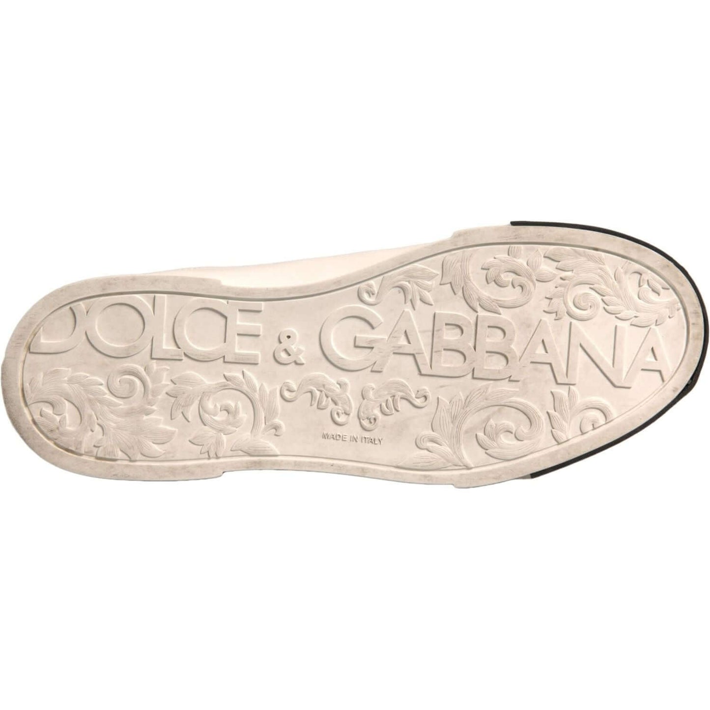 Dolce & Gabbana-Dolce & Gabbana White Leather Logo Portofino Sneakers Shoes-1728,67345645728,Black/White,Dolce & Gabbana,EU41.5/US8.5,Material: 100% Calf Leather,Men,Men - Shoes,Preowned / Defect,Shoes,Sneakers - Men - Shoes-MV6912#2- 41.5