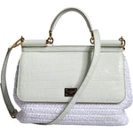 Dolce & Gabbana White Rafia Leather Top Handle Crossbody Bag Dolce & Gabbana Light Gray