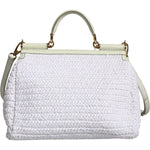 Dolce & Gabbana White Rafia Leather Top Handle Crossbody Bag Dolce & Gabbana Light Gray
