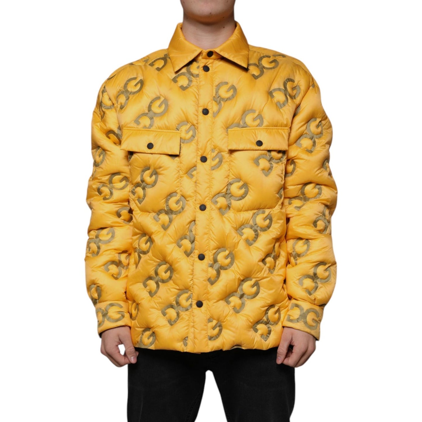 Dolce & Gabbana Yellow Logo Padded Buttoned Blouson Jacket JKT41270-52