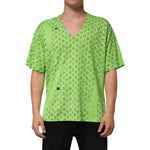 Dolce & Gabbana Green V-Neck DG Logo Heart Print T-shirt showcasing a trendy oversized fit.