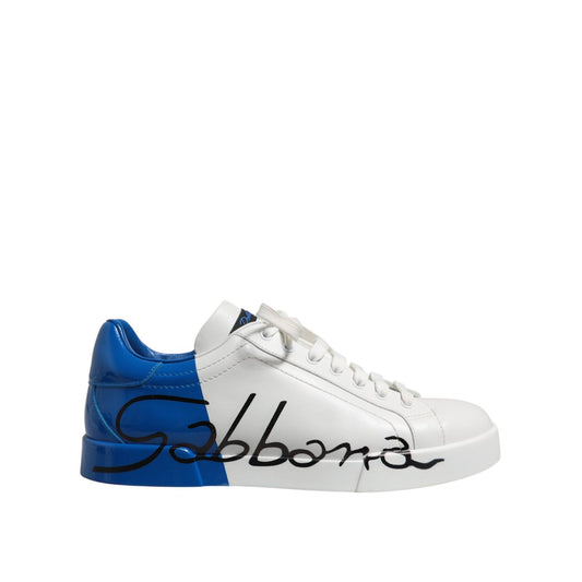 Dolce & Gabbana White Blue Low Top Leather Sneakers Shoes