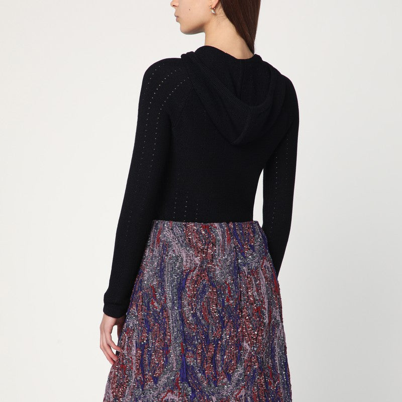 ETRO Black hooded sweater in silk blend