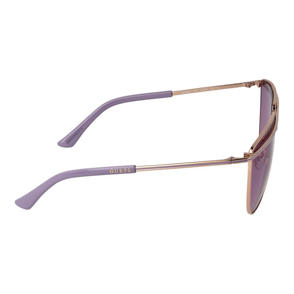 Guess Rose Gold Women SunglassesGender Women Main color Rose Gold Frame color Rose Gold Frame material Metal Rim Style Full-Rim Lenses Color Purple Lenses Material Plastic Lenses Effect No Extra Lenses width 63 Size 63-9-140 Lenses Height 44 Bridge width