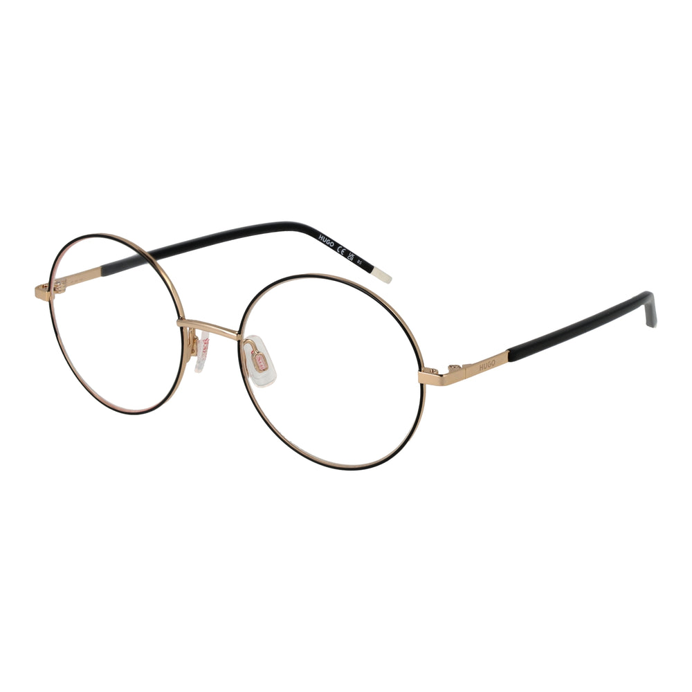 HUGO MOD. HG 1240 512M2 round eyeglasses for ladies with gold frame and black temples.