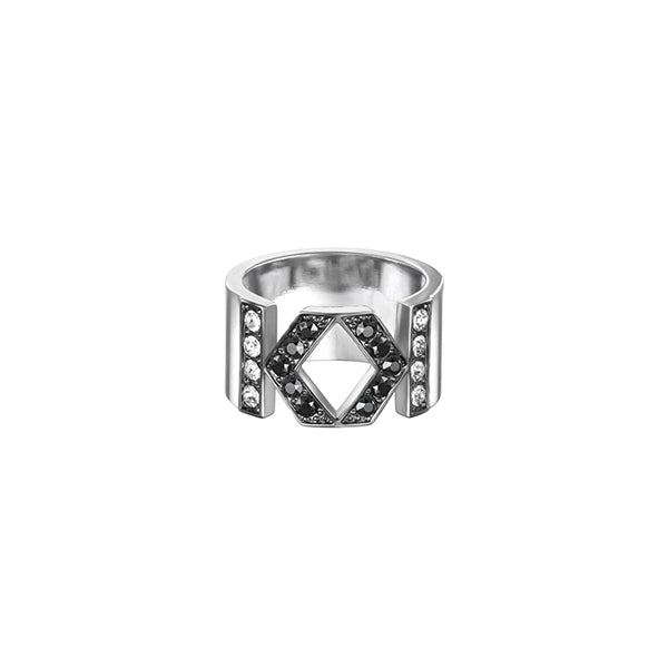 KARL LAGERFELD JEWELS JEWELRY Mod. 5448357 silver ring with geometric design and embedded crystals