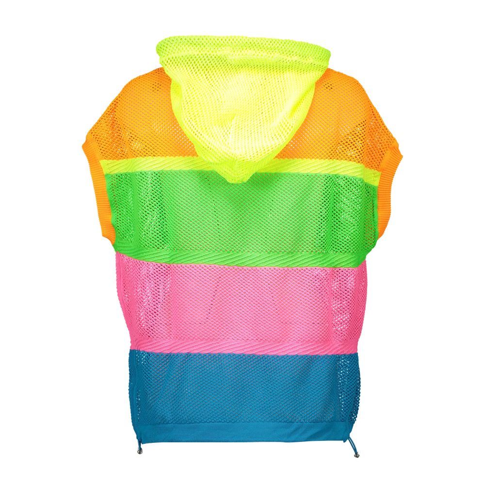 Love Moschino Multicolor Polyester Sweater with short sleeves, hood, and logo.