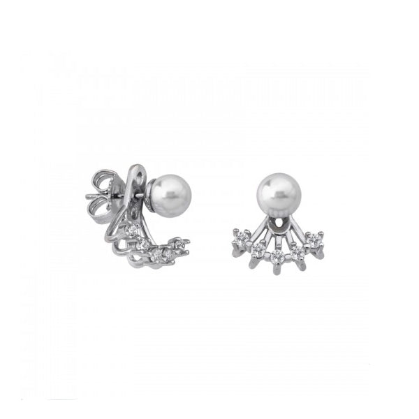 Silver and pearl earrings from MAJORICA JEWELRY Mod. 15485.01.2.000.010.1 showcasing intricate design with crystals.