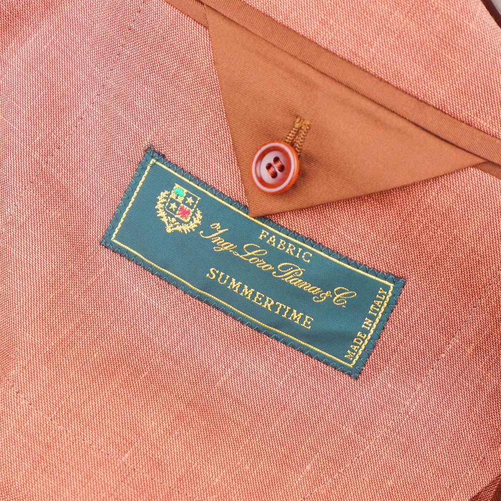Label of Made in Italy Brown Linen Blazer with Loro Piana fabric in rust color