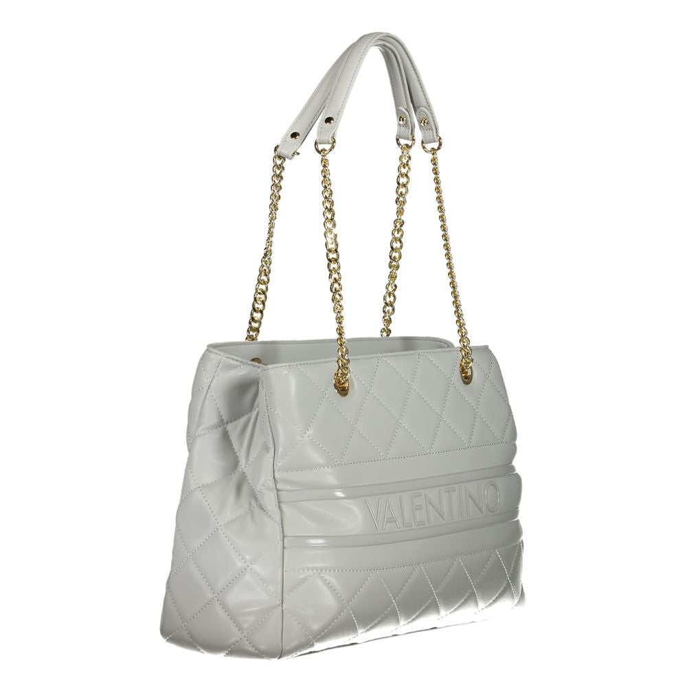Mario Valentino Gray Polyethylene Handbag with chain handles and zip closure.