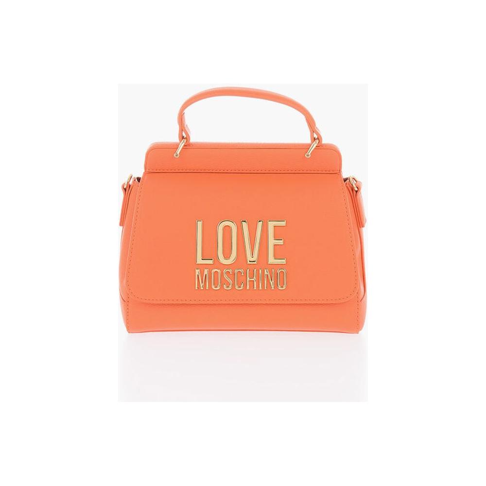 Moschino Moschino LOVE Faux Leather Mini Bag with Maxi Golden Plaque MOP483370GD 1728,74866327712,Bags,Moschino,New with tags,Orange,Tote Bags - Women - Bags,Women,Women - Bags