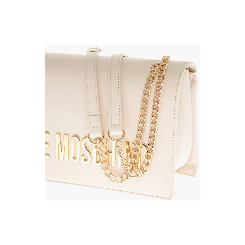 Moschino Moschino LOVE Faux Leather Shoulder Bag with Golden Lettering-Logo MOP554739GD 1728,74866327712,Bags,Beige,Moschino,New with tags,Shoulder Bags - Women - Bags,Women,Women - Bags
