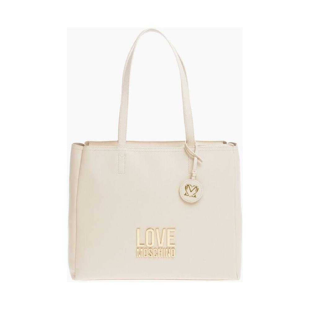 Moschino Moschino LOVE Faux Leather Tote Bag with Golden Logo MOP554730GD 1728,74866327712,Bags,Beige,Moschino,New with tags,Tote Bags - Women - Bags,Women,Women - Bags