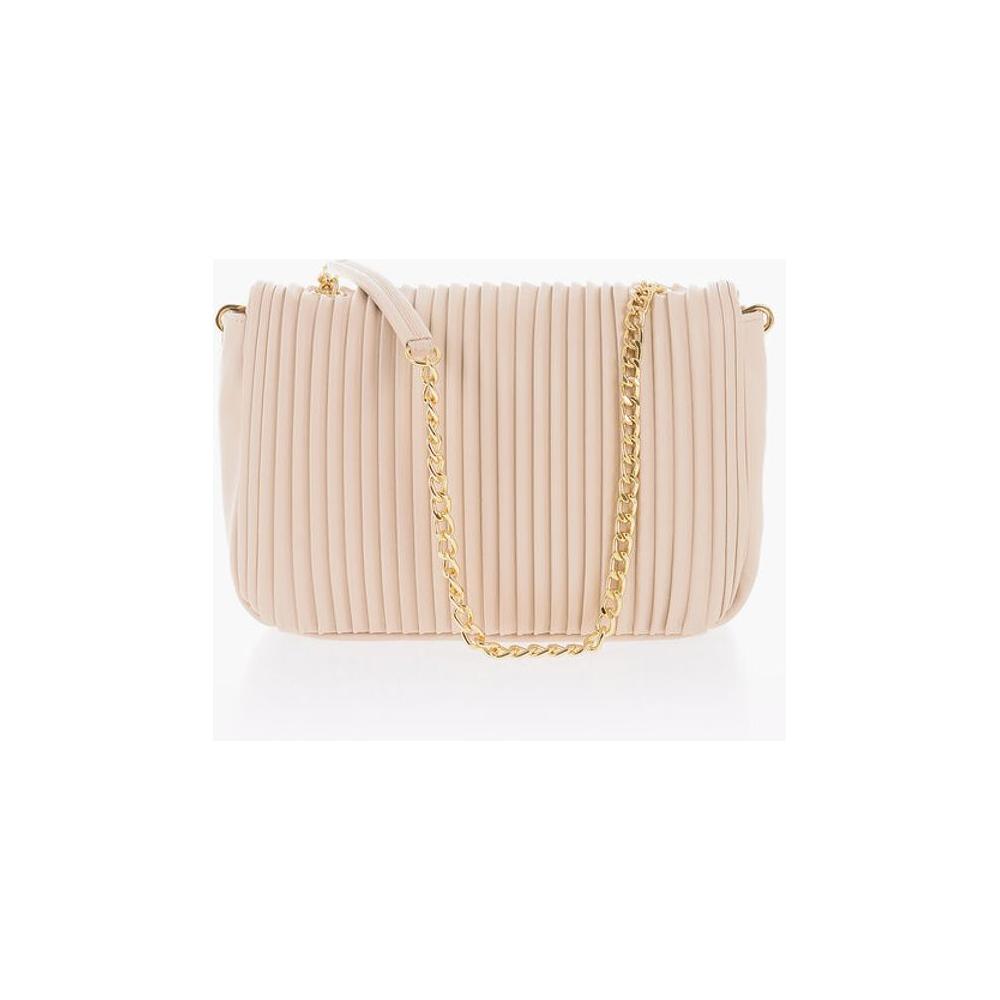 Moschino Moschino LOVE Pleated Faux Leather Shoulder Bag with Golden Chain MOP483333GD 1728,74866327712,Bags,Beige,Moschino,New with tags,Shoulder Bags - Women - Bags,Women,Women - Bags
