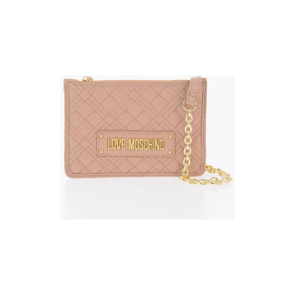 Moschino Moschino LOVE Quilted Faux Leather Clutch with Removable Chain Should MOP490442GD 1728,74866327712,Bags,Beige,Moschino,New with tags,Tote Bags - Women - Bags,Women,Women - Bags