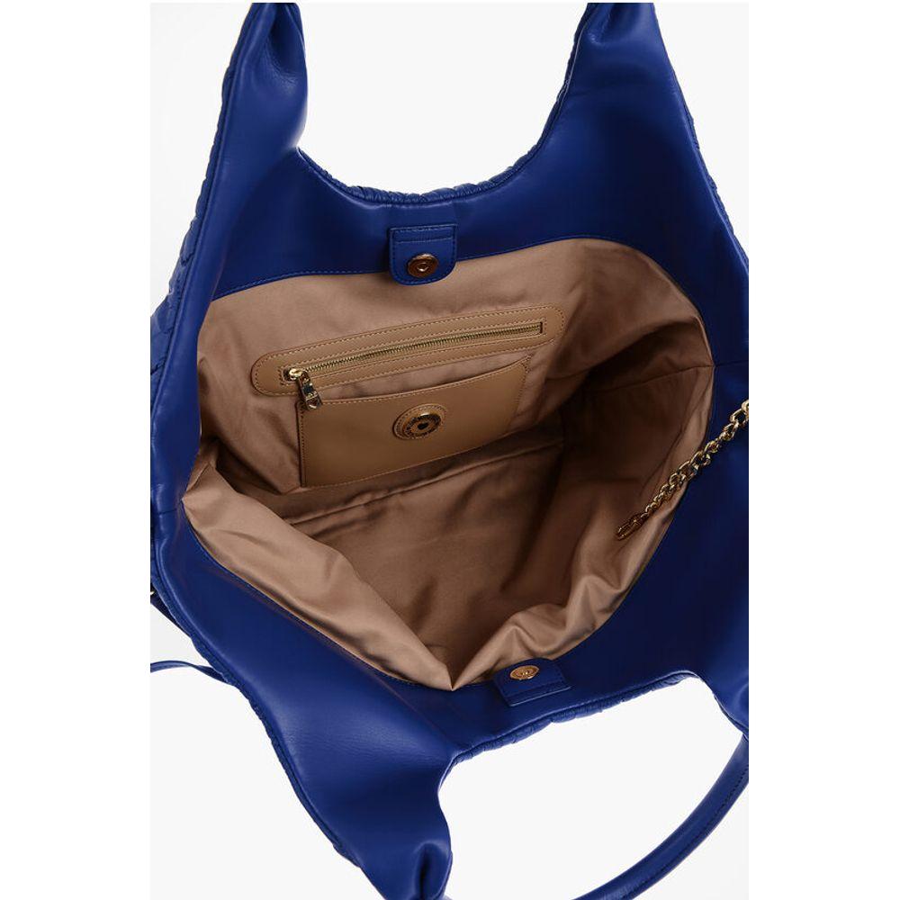 Moschino Moschino LOVE Quilted Nylon Tote Bag with Faux Leather Trims MOP537843GD 1728,74866327712,Bags,Blue,Moschino,New with tags,Tote Bags - Women - Bags,Women,Women - Bags