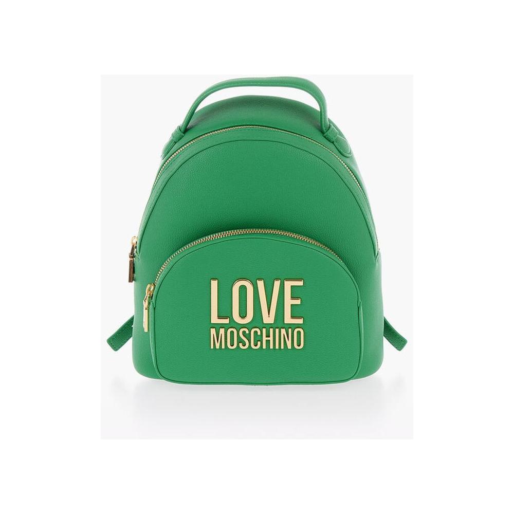 Moschino Moschino LOVE Solid Color Faux Leather Backpack with Golden Logo MOP483361GD 1728,74866327712,Backpacks - Women - Bags,Bags,Green,Moschino,New with tags,Women,Women - Bags