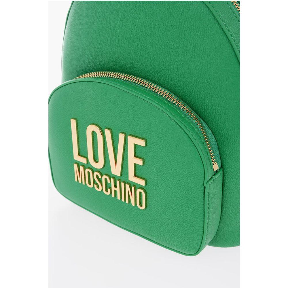 Moschino Moschino LOVE Solid Color Faux Leather Backpack with Golden Logo MOP483361GD 1728,74866327712,Backpacks - Women - Bags,Bags,Green,Moschino,New with tags,Women,Women - Bags