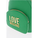Moschino Moschino LOVE Solid Color Faux Leather Backpack with Golden Logo MOP483361GD 1728,74866327712,Backpacks - Women - Bags,Bags,Green,Moschino,New with tags,Women,Women - Bags