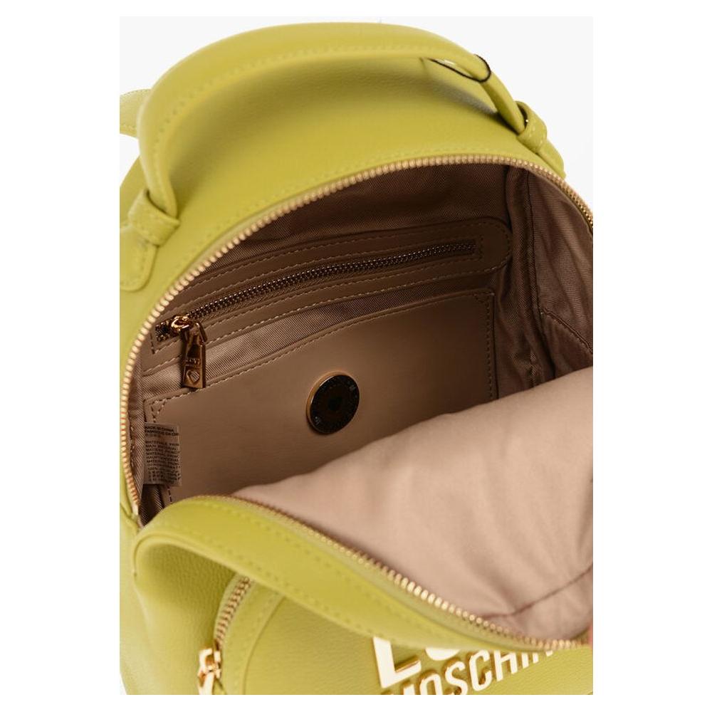 Moschino Moschino LOVE Solid Color Faux Leather Backpack with Golden Logo MOP537847GD 1728,74866327712,Backpacks - Women - Bags,Bags,Green,Moschino,New with tags,Women,Women - Bags