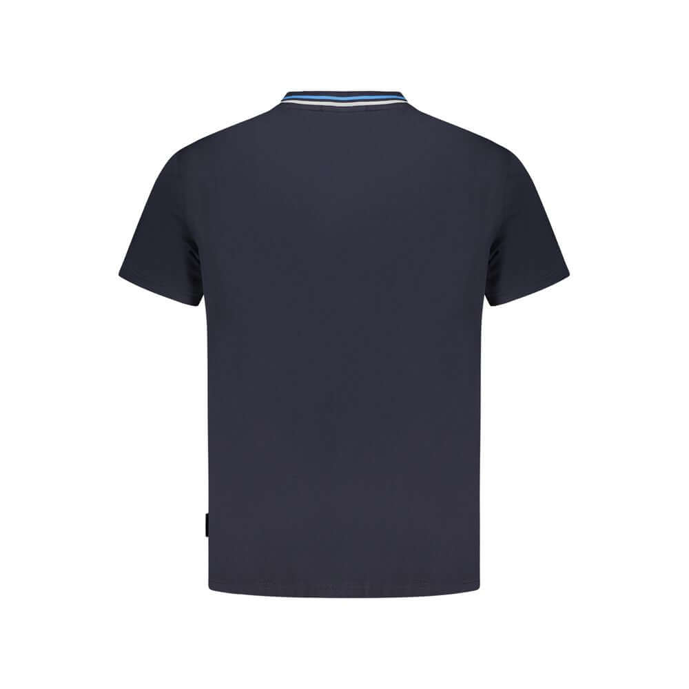 Napapijri Blue Cotton T-Shirt, short sleeve, relaxed fit, crew neck, organic cotton, contrasting details, back view