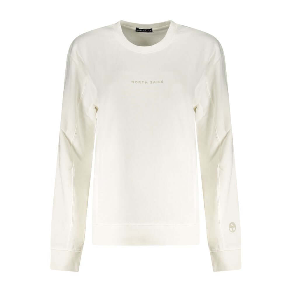 White North Sails women's cotton sweater with embossed logo, crew neck, long sleeves.