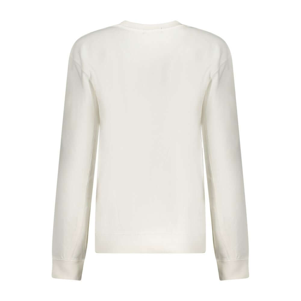 Back view of North Sails white cotton women's sweater with long sleeves and crew neck, casual and sophisticated style, made in CN.