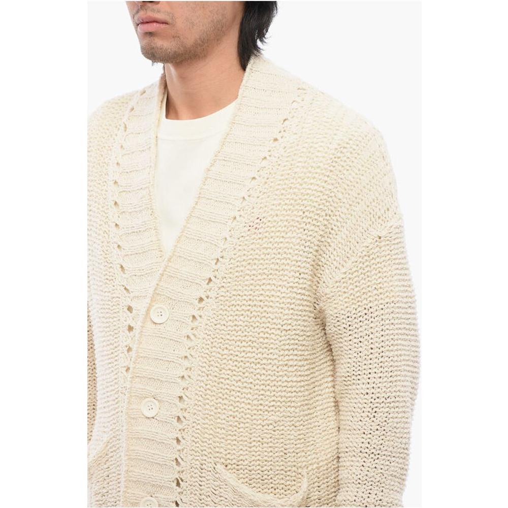 Roberto Collina Roberto Collina V-Neck Perforated Cotton Cardigan RO-P649836-IT50 | L 1728,74866327712,Beige,Cardigans - Men - Clothing,Clothing,IT50 | L,Men,Men - Clothing,New with tags,Roberto Collina