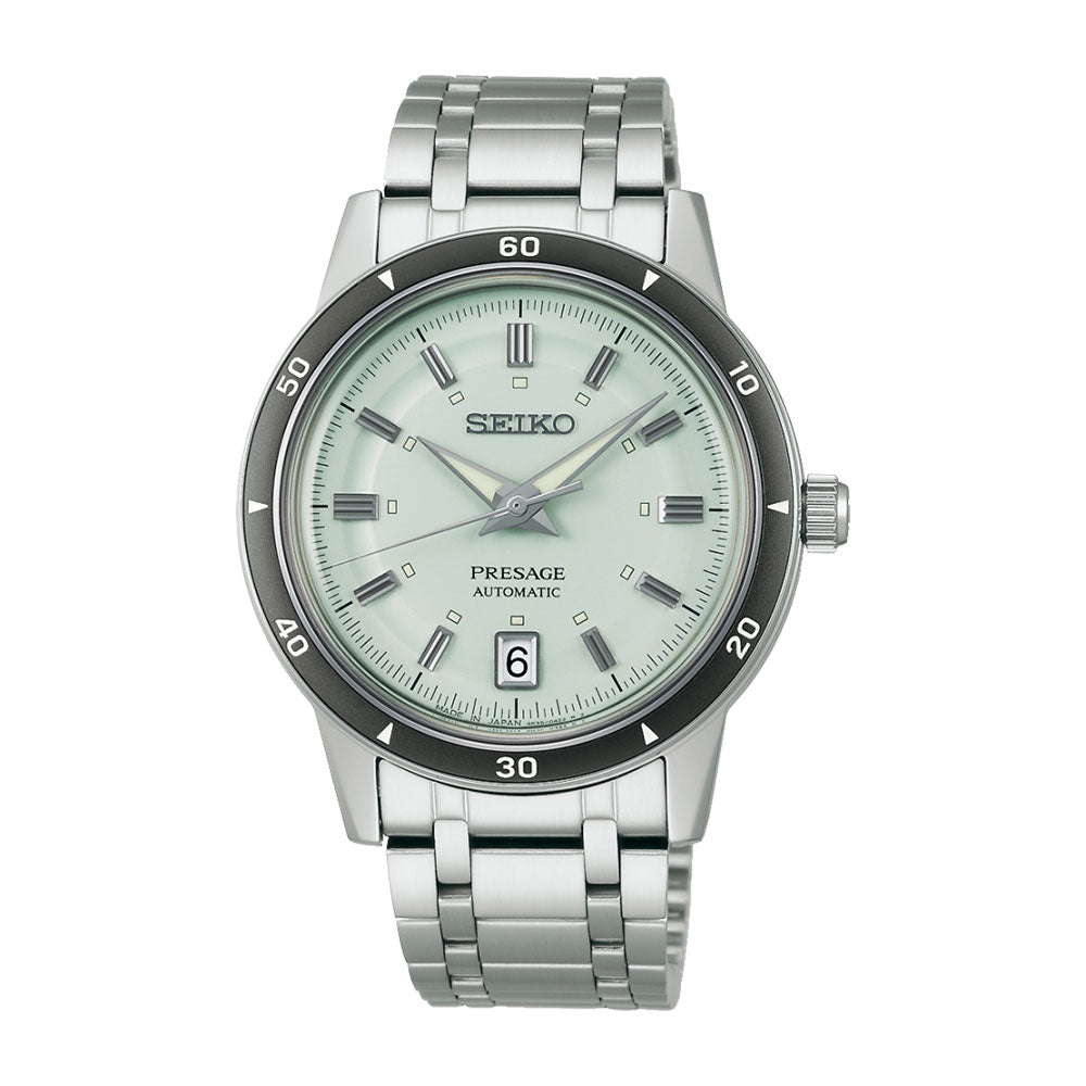 SEIKO PRESAGE MOD. STYLE '60 Automatic wristwatch with silver bracelet and elegant dial design.