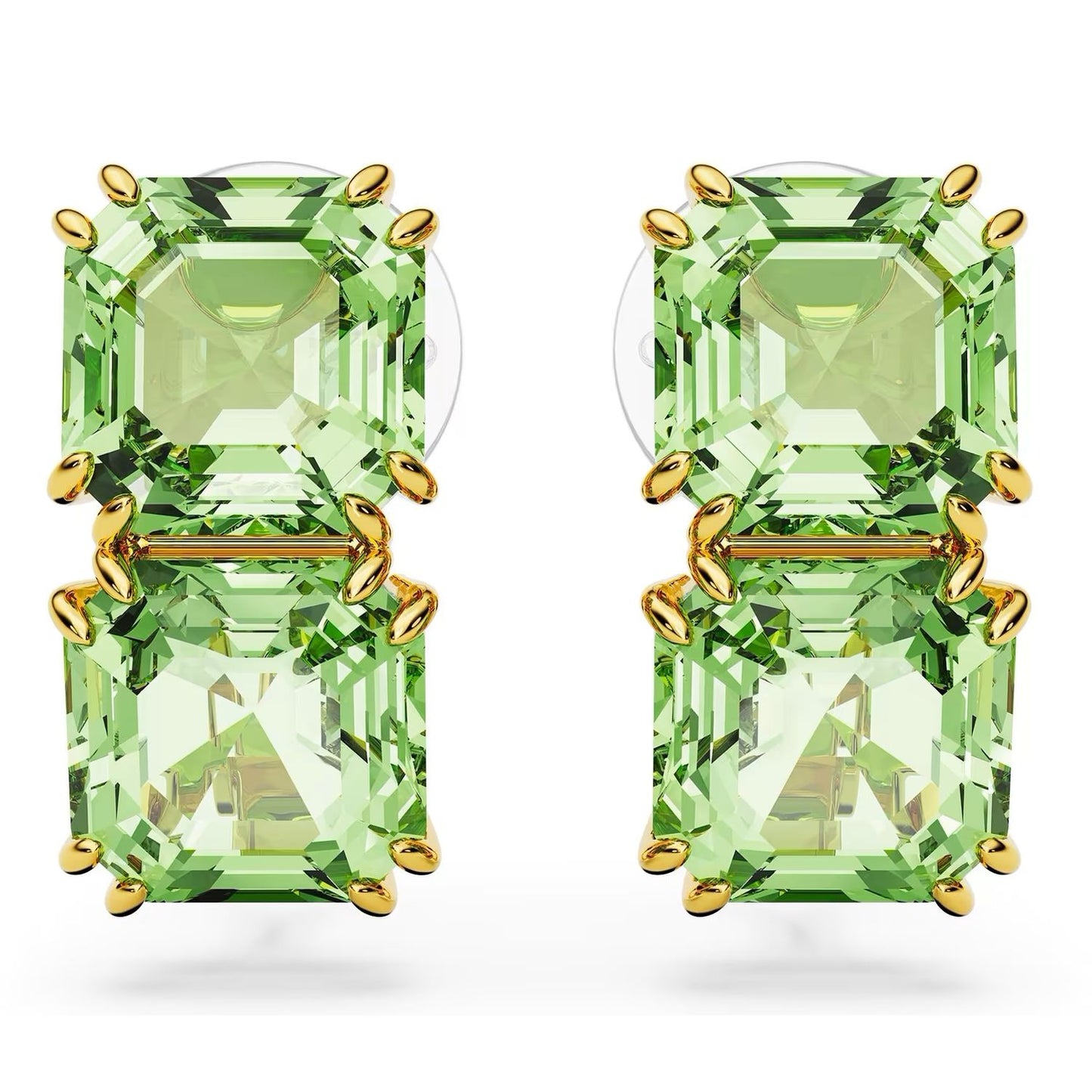 SWAROVSKI JEWELS Mod. 5654559 ladies' metal earrings in official box, featuring elegant green stones.