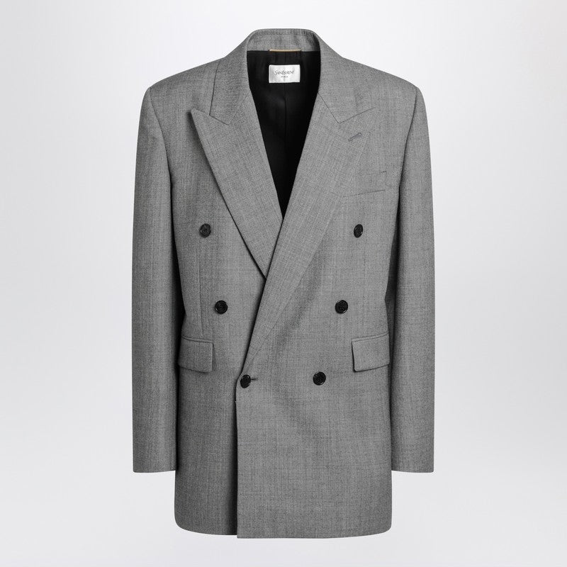 Saint Laurent Light grey double-breasted jacket in wool