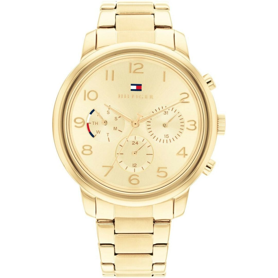 TOMMY HILFIGER Mod. 1782525 gold watch for ladies with quartz analog movement, 5 ATM water resistance, and 38mm mineral dial.
