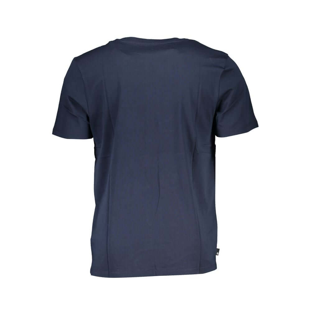 Back view of Timberland Blue Cotton T-Shirt, short sleeve, slim fit, crew neck with SS logo embroidery.
