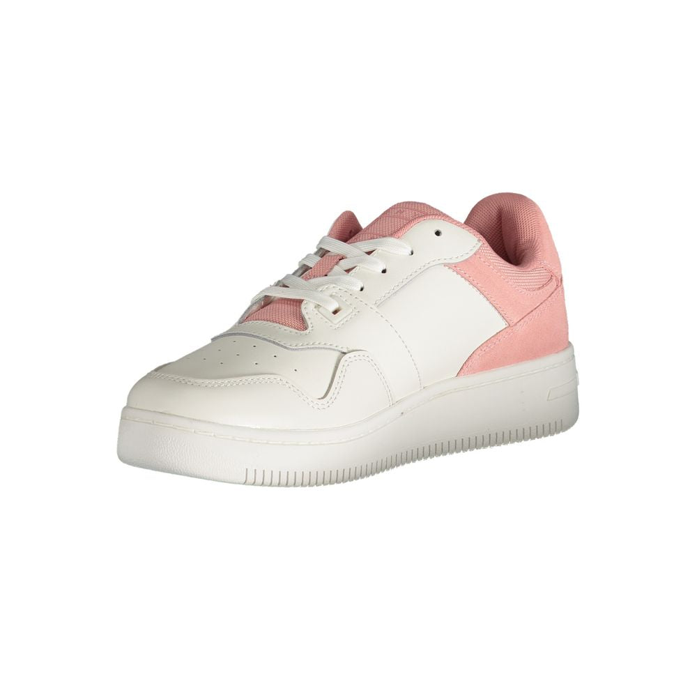 Tommy Hilfiger Pink Polyester Sneaker with laces and contrast details. Sports footwear featuring logo.