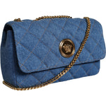 Versace Blue Quilted Denim Leather Crossbody Shoulder Bag Versace Dark Slate Blue