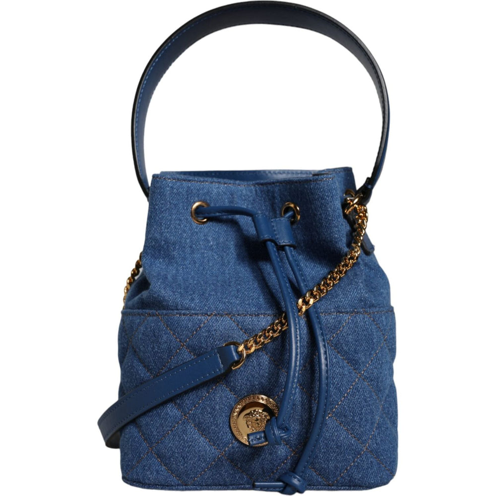 Versace Versace Blue Quilted Denim Leather Crossbody Shoulder Bag BAG1602 1728,Blue,CO60% VI40%,Crossbody Bags - Women - Bags,Material: VL100%,New with tags,Versace,Women