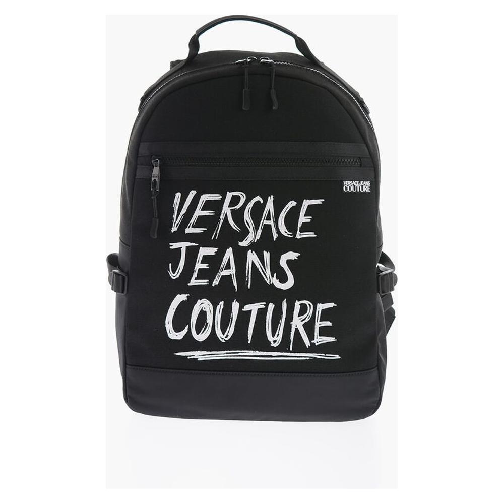 Versace Versace JEANS COUTURE Canvas Backpack with Printed Contrasting Logo VEP518609GD 1728,74866327712,Backpacks - Men - Bags,Bags,Black,Men,Men - Bags,New with tags,Versace