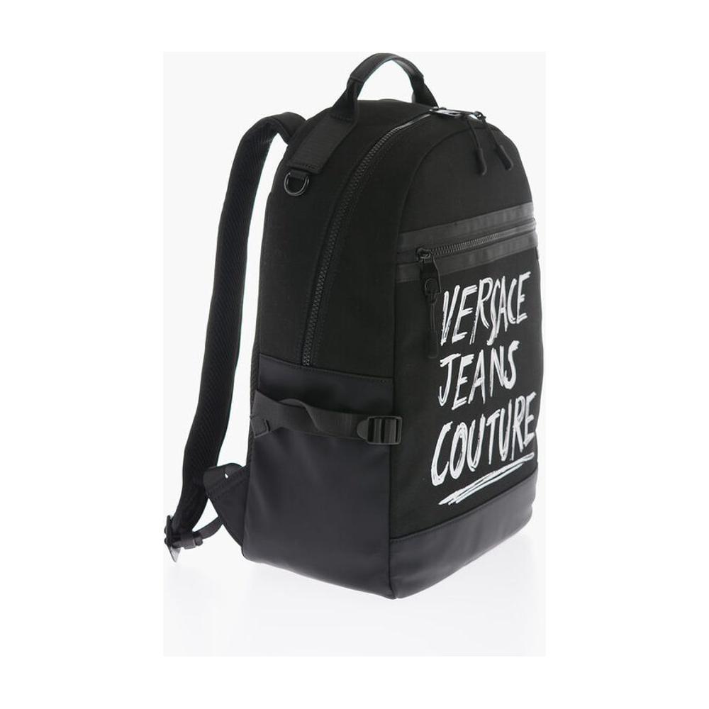 Versace Versace JEANS COUTURE Canvas Backpack with Printed Contrasting Logo VEP518609GD 1728,74866327712,Backpacks - Men - Bags,Bags,Black,Men,Men - Bags,New with tags,Versace