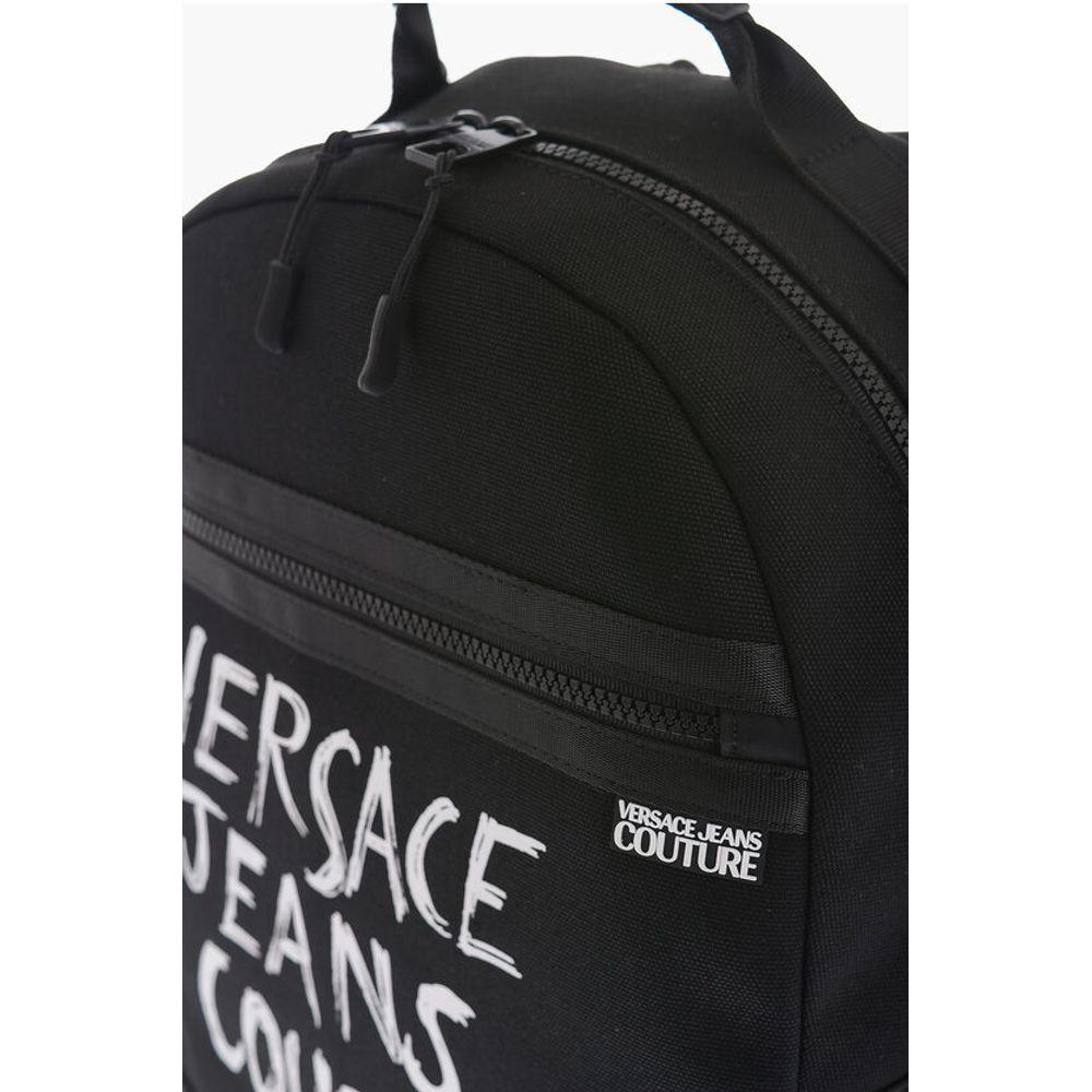 Versace Versace JEANS COUTURE Canvas Backpack with Printed Contrasting Logo VEP518609GD 1728,74866327712,Backpacks - Men - Bags,Bags,Black,Men,Men - Bags,New with tags,Versace