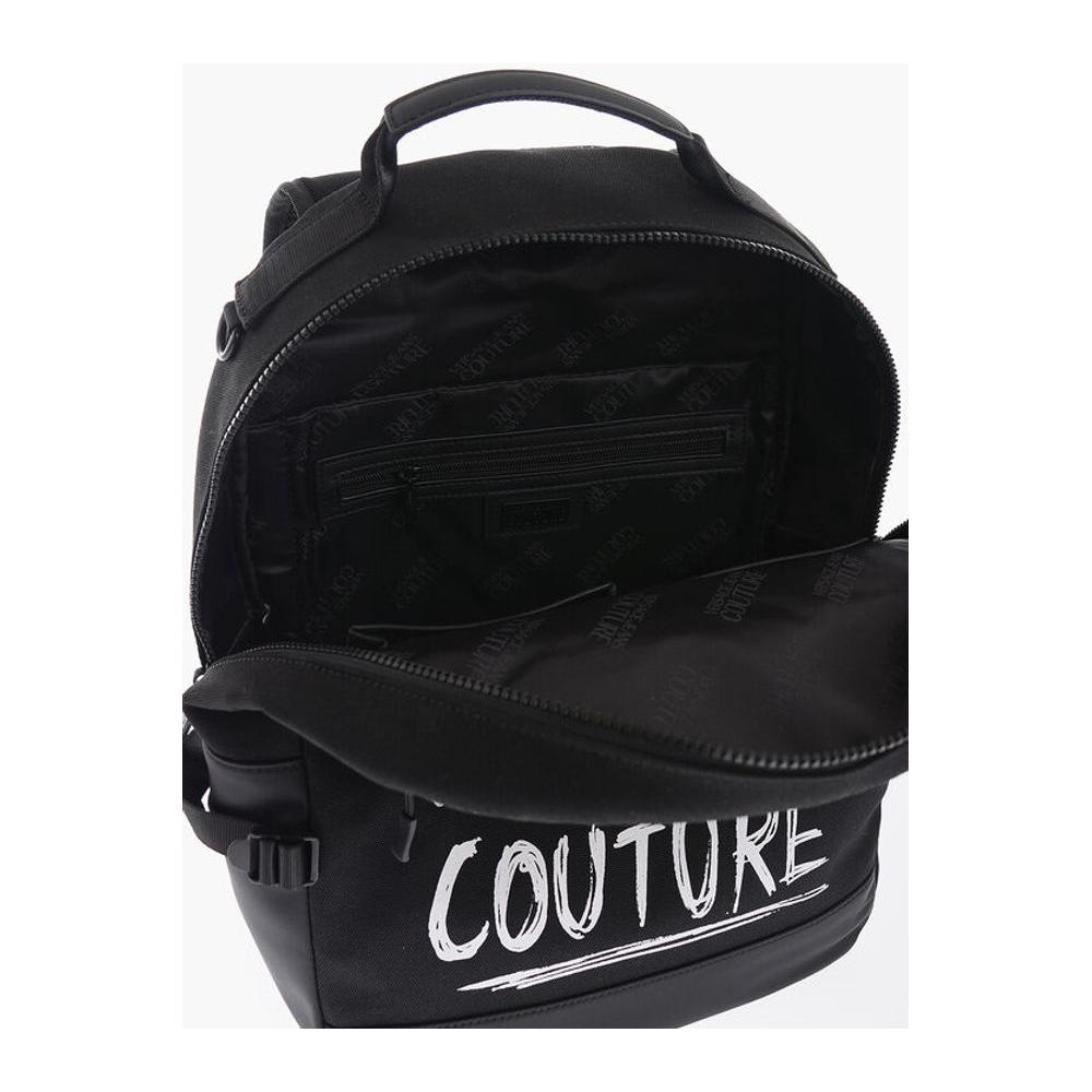 Versace Versace JEANS COUTURE Canvas Backpack with Printed Contrasting Logo VEP518609GD 1728,74866327712,Backpacks - Men - Bags,Bags,Black,Men,Men - Bags,New with tags,Versace