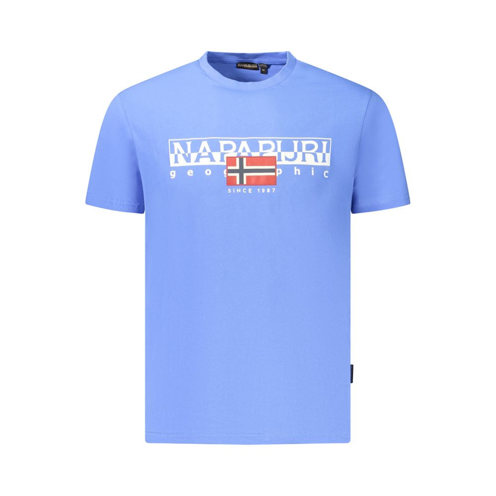 Napapijri blue cotton men's T-shirt with logo, short-sleeved, crew neck, 100% organic cotton for sustainable fashion. Shop eco-friendly style.
